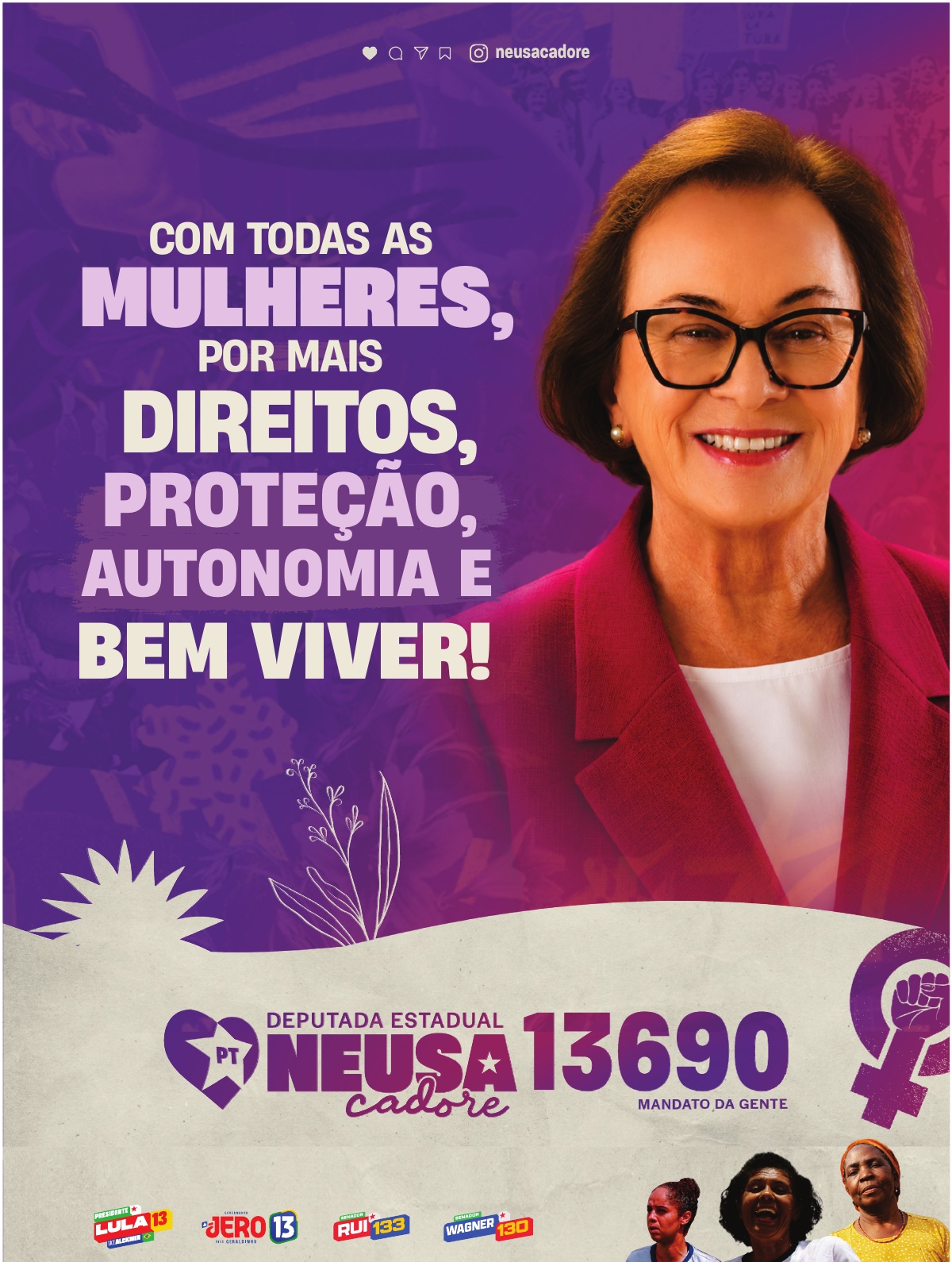 Neusa Cadore na capa: Com todas as mulheres, por mais direitos, proteção, autonomia e bem viver!