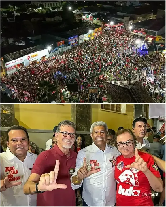 Neusa Cadore ao lado de Jerônimo Rodrigues durante o Comício 13 em Itaberaba