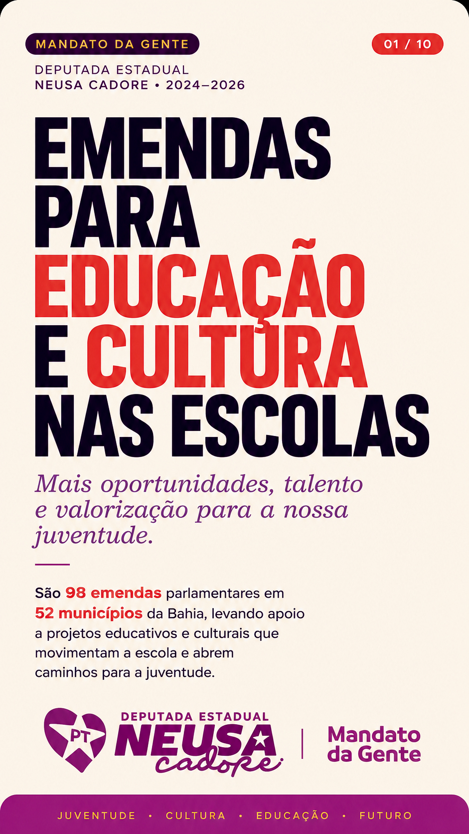 Card 01: Emendas para educação e cultura nas escolas