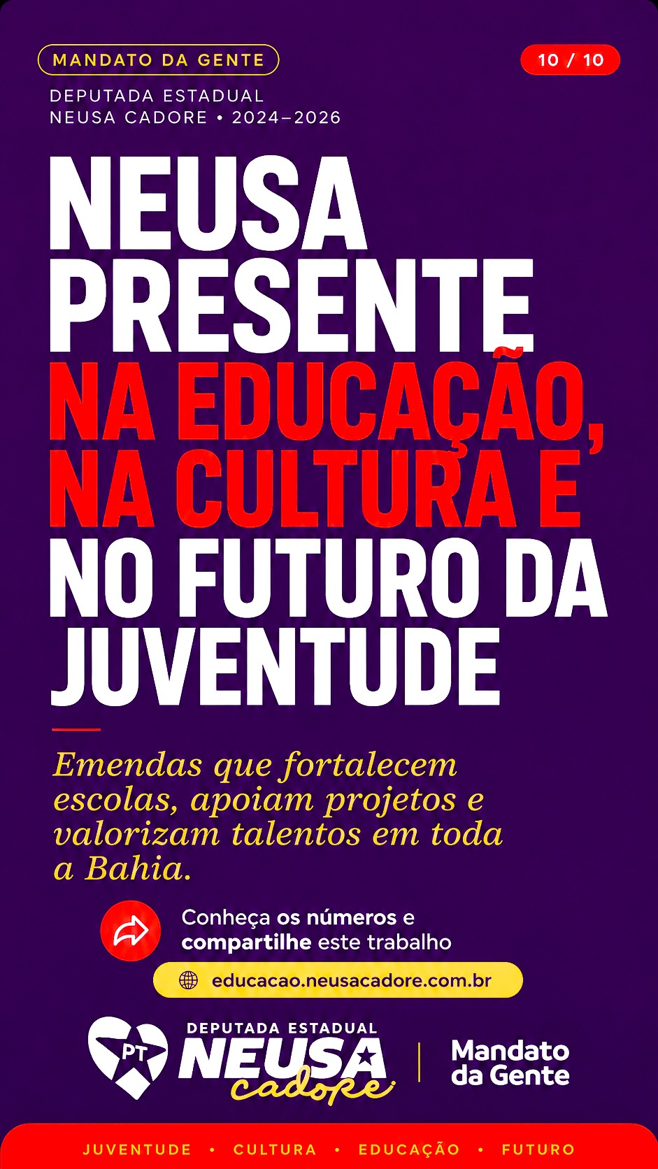 Card 10: Neusa presente na educação, na cultura e no futuro